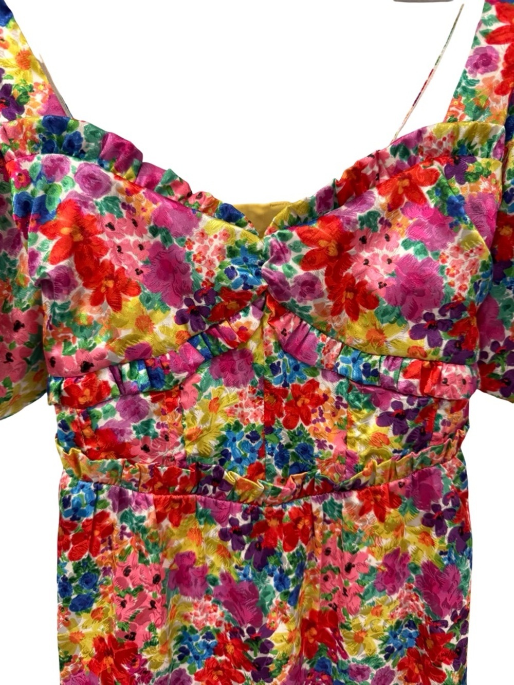 For Love & Lemons Merrill Puff Sleeve Mini Dress XS Floral Bow Front Cottagecore - Picture 8 of 12
